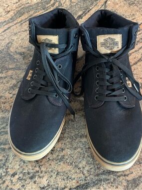 Harley-Davidson Black Canvas High-Top Sneakers with Tan Accents